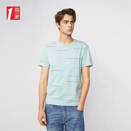 海一家清新舒适休闲短T新款基础圆领满身印花短袖T恤男商品大图
