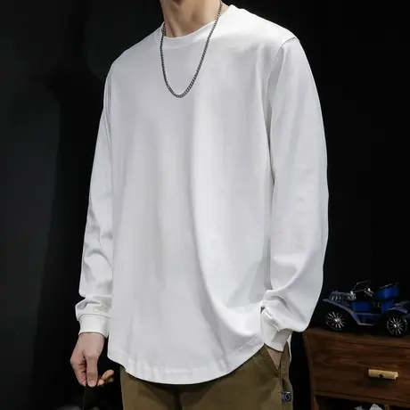 重磅长袖t恤男2023秋季纯棉宽松ins潮牌圆领男士白色内搭打底衫潮商品大图