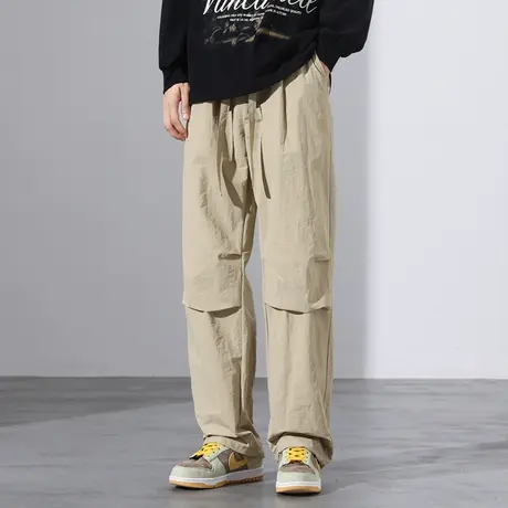 尼龙伞兵工装阔腿裤男秋季美式潮流灰色抽绳裤子宽松直筒休闲长裤商品大图