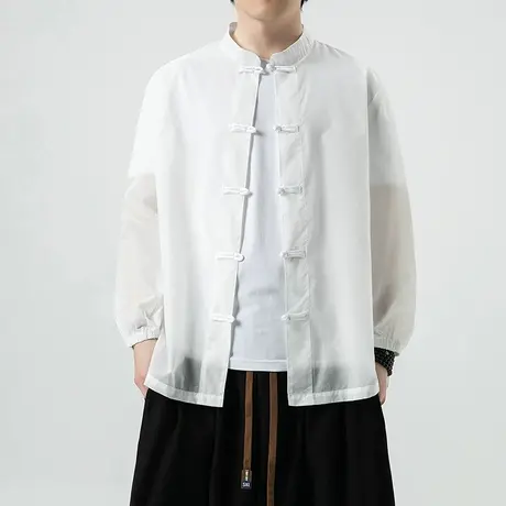 新中式夹克男女同款冰丝垂感防晒衣男薄款盘扣外套唐装中国风男装商品大图