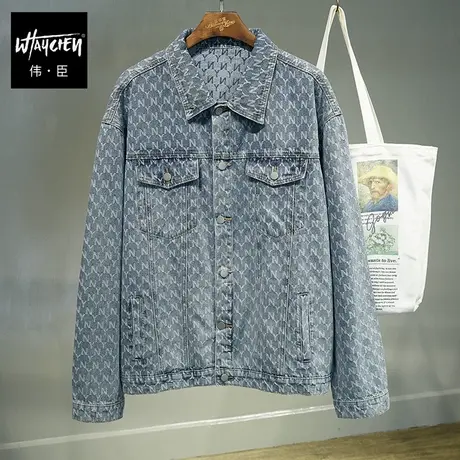 伟臣2023秋冬新品男式潮流牛仔外套胖子加肥加大宽松夹克肥佬上衣商品大图