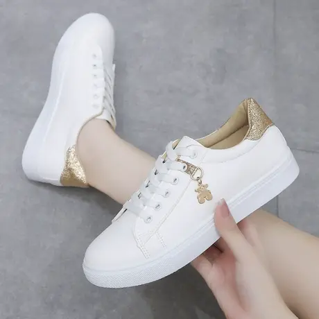 女鞋2023春秋低帮皮面小白鞋百搭学生平价运动鞋软底户外休闲潮鞋商品大图