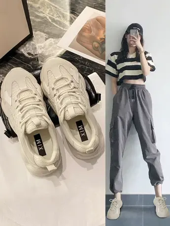 潮牌厚底老爹鞋女秋季2023新款韩版运动百搭松糕休闲轻便小白鞋子图片