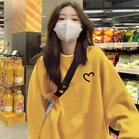 美式卫衣oversize宽松慵懒风春秋新款大码胖mm休闲上衣女2-300斤商品大图