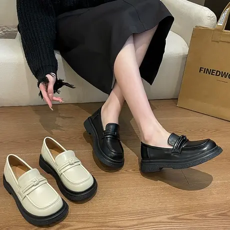 鞋子女新款2024春季女鞋一脚蹬小皮鞋英伦风jk单鞋厚底乐福鞋女款商品大图