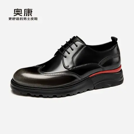 【运动皮鞋】奥康男鞋秋季新款英伦复古正装皮鞋厚底布洛克鞋图片