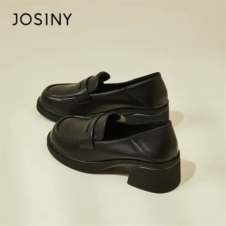 Josiny/卓诗尼乐福鞋女款2024春季新款厚底英伦风小皮鞋粗跟单鞋商品大图