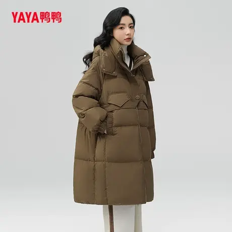 鸭鸭羽绒服女中长款2023年新款秋冬连帽时尚百搭保暖外套W图片