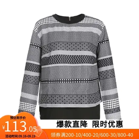 【艾格】2023春季新款黑白圆领雪纺拼接下摆上衣女官方旗舰店官网商品大图