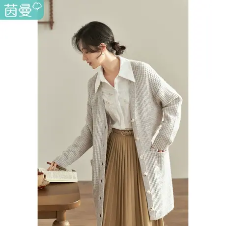 【商场同款】茵曼2023春女装新款经典宽松开衫V领长袖毛衣外套图片