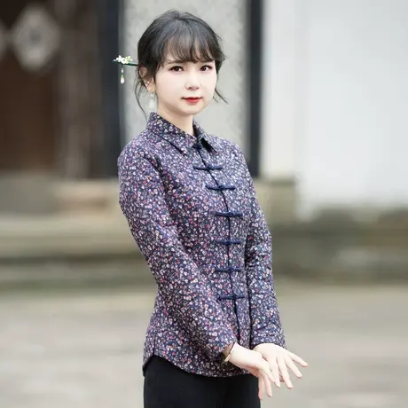 筠雅中国风唐装改良旗袍上衣冬季棉衣棉服夹棉保暖中式外套23J713商品大图