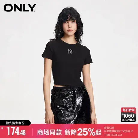ONLY夏季时尚百搭正肩显瘦圆领短款短袖T恤女|124101075商品大图