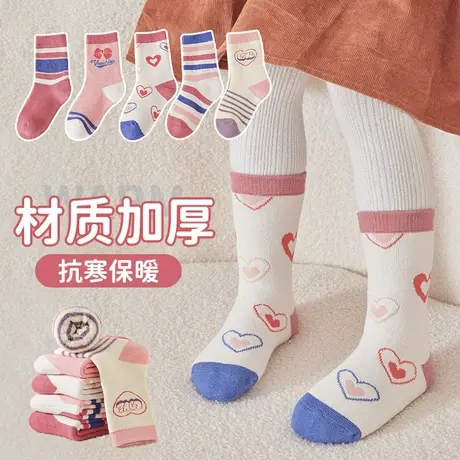 女童袜子加厚加绒儿童保暖秋冬季毛圈中筒袜长筒春秋宝宝可爱棉袜商品大图
