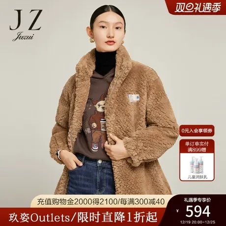 JZ玖姿官方奥莱小香风毛呢羊毛中长外套冬新款休闲气质洋气上衣商品大图