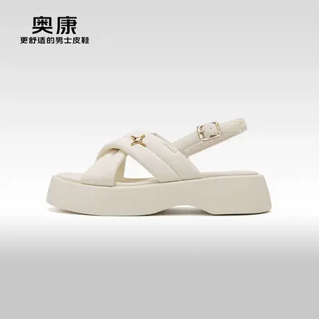 奥康女鞋夏季新款厚底面包凉鞋一字扣露趾交叉带套脚休闲凉拖鞋商品大图