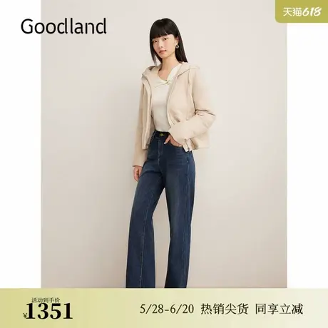 Goodland美地女装2024冬季新款轻薄羊毛连帽短款羽绒服商品大图