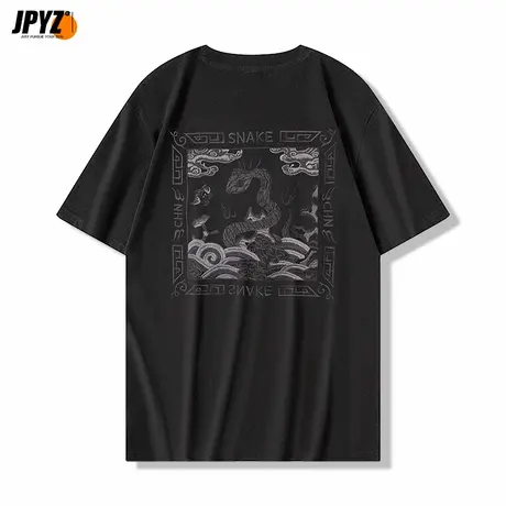 蛇年国潮中国风短袖t恤刺绣本命年官服图案圆领纯棉宽松打底衫商品大图