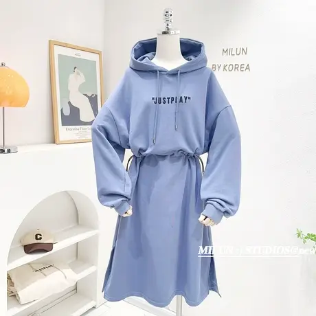 2023春季新款小众设计感时髦洋气长款过膝连帽卫衣裙子大码欧货潮商品大图