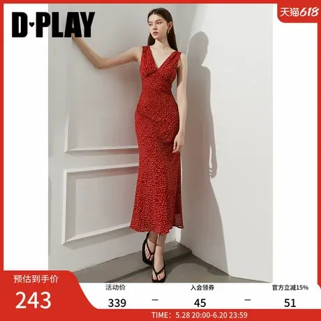 DPLAY2025年夏季新款红色连衣裙女好看复古气质法式裙子收腰长裙图片