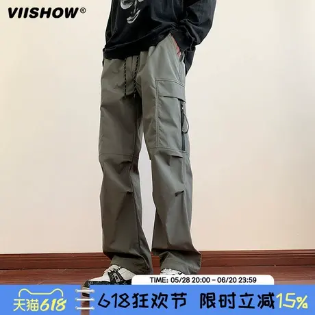 VIISHOW机能风美式hiphop大口袋工装阔腿裤男绑带拉链设计休闲裤商品大图