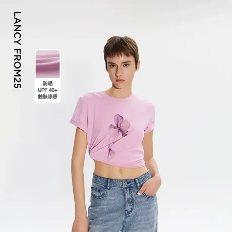 朗姿欧洲EiLEEN ELITEE休闲粉色设计感个性印花t恤2025年夏季女图片