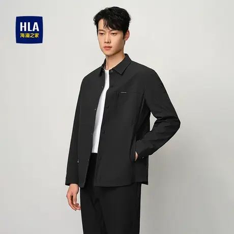 HLA/海澜之家时尚翻领夹克25春夏新撞色小标按扣门襟休闲外套男图片