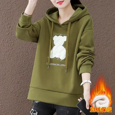 加绒连帽卫衣女秋冬2023年新款时尚韩版宽松大码女装百搭上衣外套图片