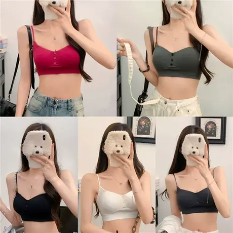 纯欲风性感辣妹纽扣吊带背心女带胸垫内搭修身显瘦小众打底抹胸夏图片