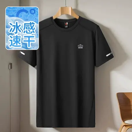 冰丝t恤男士短袖运动健身跑步排汗透气速干衣凉感体恤黑色上衣服图片