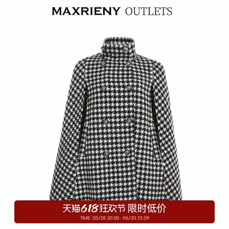 【奥莱】MAXRIENY复古千鸟格斗篷大衣女冬季毛呢外套图片