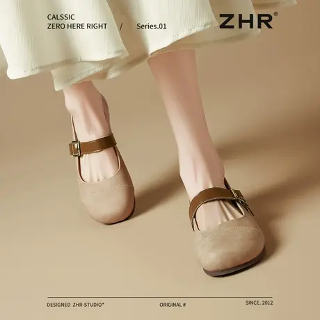 ZHR平底玛丽珍凉鞋女款2025春夏季新款浅口单鞋软底勃肯鞋豆豆鞋商品大图