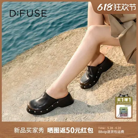 【廖廖粉丝专享】Dfuse2025秋季新款圆头铆钉坡跟凉拖鞋穆勒鞋商品大图