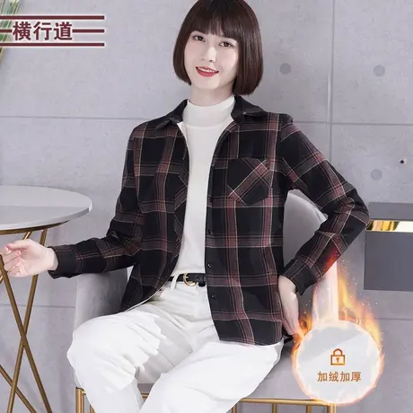 2023冬季新款休闲加绒格子衬衫外套中年妈妈长袖大码宽松保暖衬衣商品大图