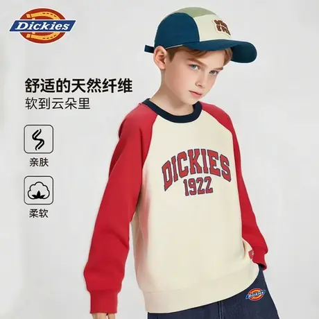 Dickies童装男童卫衣儿童红色撞色插肩袖上衣女孩秋季美式衣服潮A图片