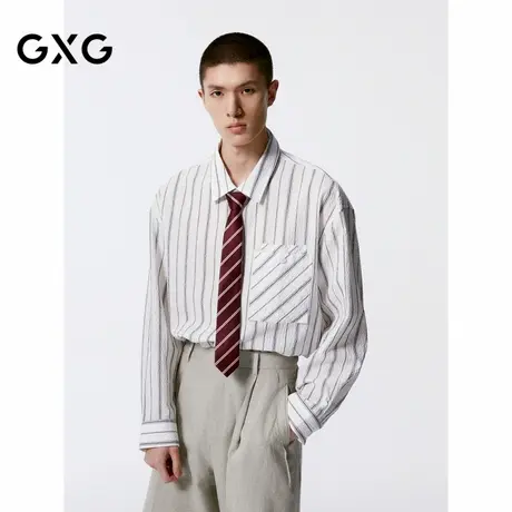 GXG男装 条纹设计简约时尚翻领长袖衬衫24年秋季新品G24X033027商品大图