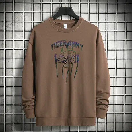 重磅纯棉卫衣男生秋冬款加绒加厚摇粒绒宽松潮流虎头圆领无帽长袖商品大图