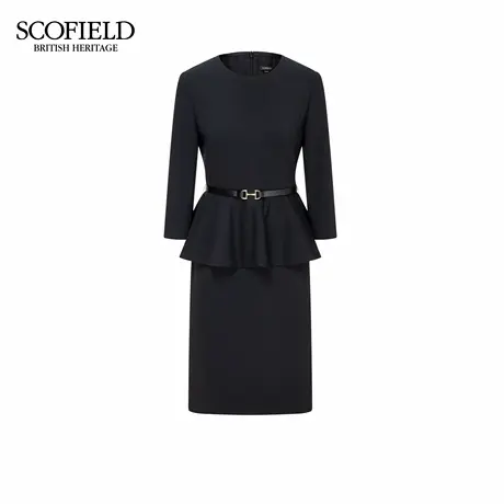 Scofield女装典雅荷叶边假两件连衣裙圆领七分袖裙子2025秋季新品图片