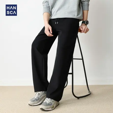 hansca秋季黑色运动休闲卫裤男士2025新款宽松垂感百搭抽绳长裤子图片