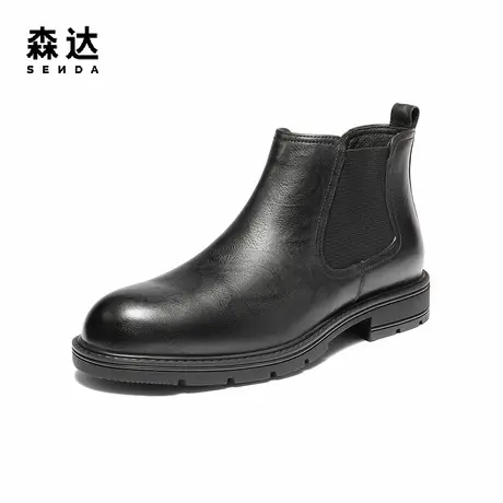 森达切尔西靴男2025冬季新款时尚潮流休闲短皮靴QJ051DD5商品大图
