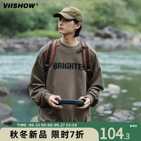 VIISHOW重磅340g字母印花圆领卫衣男士美式复古潮牌休闲秋冬上衣商品大图