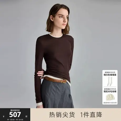MISSCOCOON可可尼C3系列羊毛假两件拼色25年秋款长袖T恤打底衫女商品大图