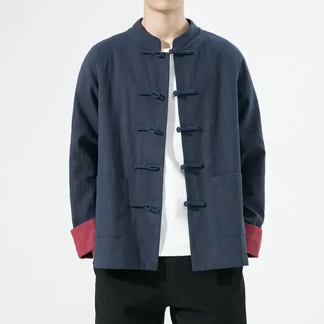 秋冬男夹克复古上衣服中国风盘扣唐装改良汉服宽松居士服禅服茶服商品大图