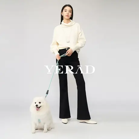 娅丽达锁色微喇牛仔裤女2025冬季新款加绒女裤修身显瘦喇叭裤子潮商品大图