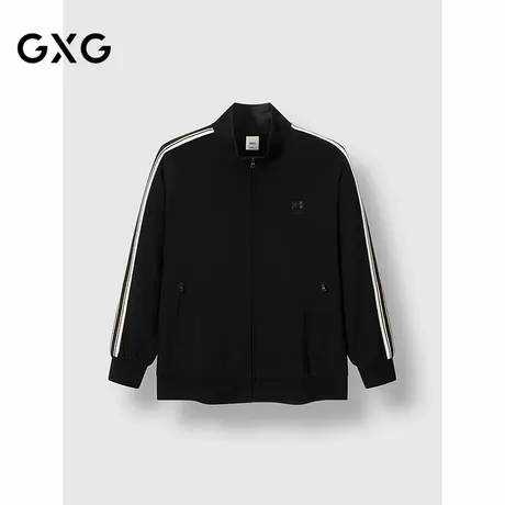 GXG男装 黑色立领开襟卫衣侧边撞色拼接上衣 2025年春季新品图片