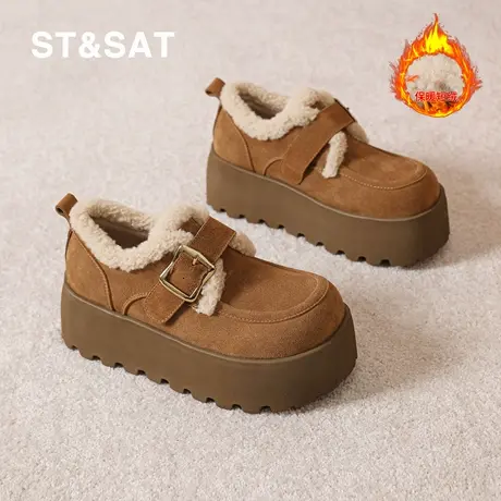 St&Sat/星期六厚底毛毛乐福鞋女款冬季加绒保暖勃肯鞋防滑雪地靴商品大图