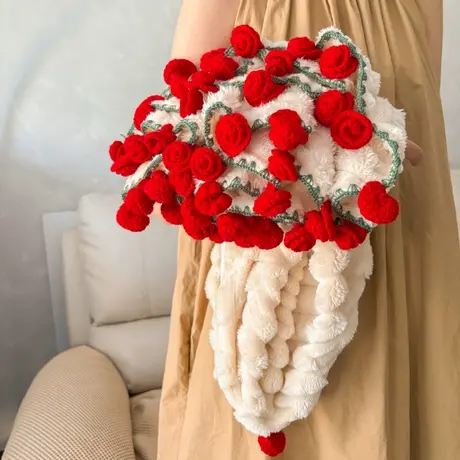 恒源祥竹纹绒玫瑰花束毯子毛毯送闺蜜朋友女朋友节日礼物午睡毯子商品大图