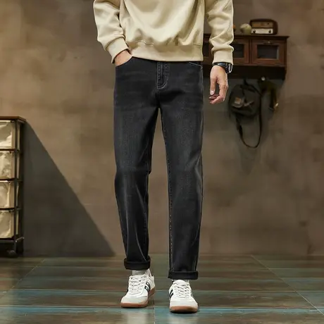 唐狮秋冬季牛仔长裤男口款小脚裤美式复古做旧黑灰色男裤潮流TUTA图片