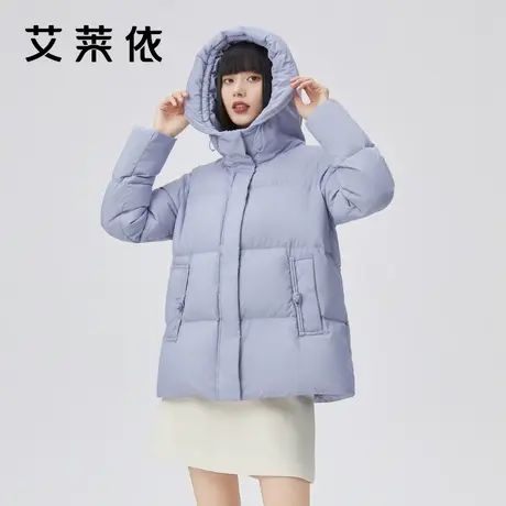 艾莱依冬季短款羽绒服女新款时尚连帽加厚温暖盘扣设计感复古外套图片