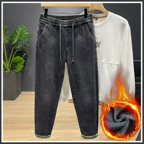 冬季加绒保暖休闲牛仔裤子秋冬款男装防风加厚带绒冬裤2023年新款商品大图