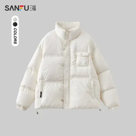 三福2023冬男士时尚小口袋短款羽绒服 保暖立领面包服男478815图片
